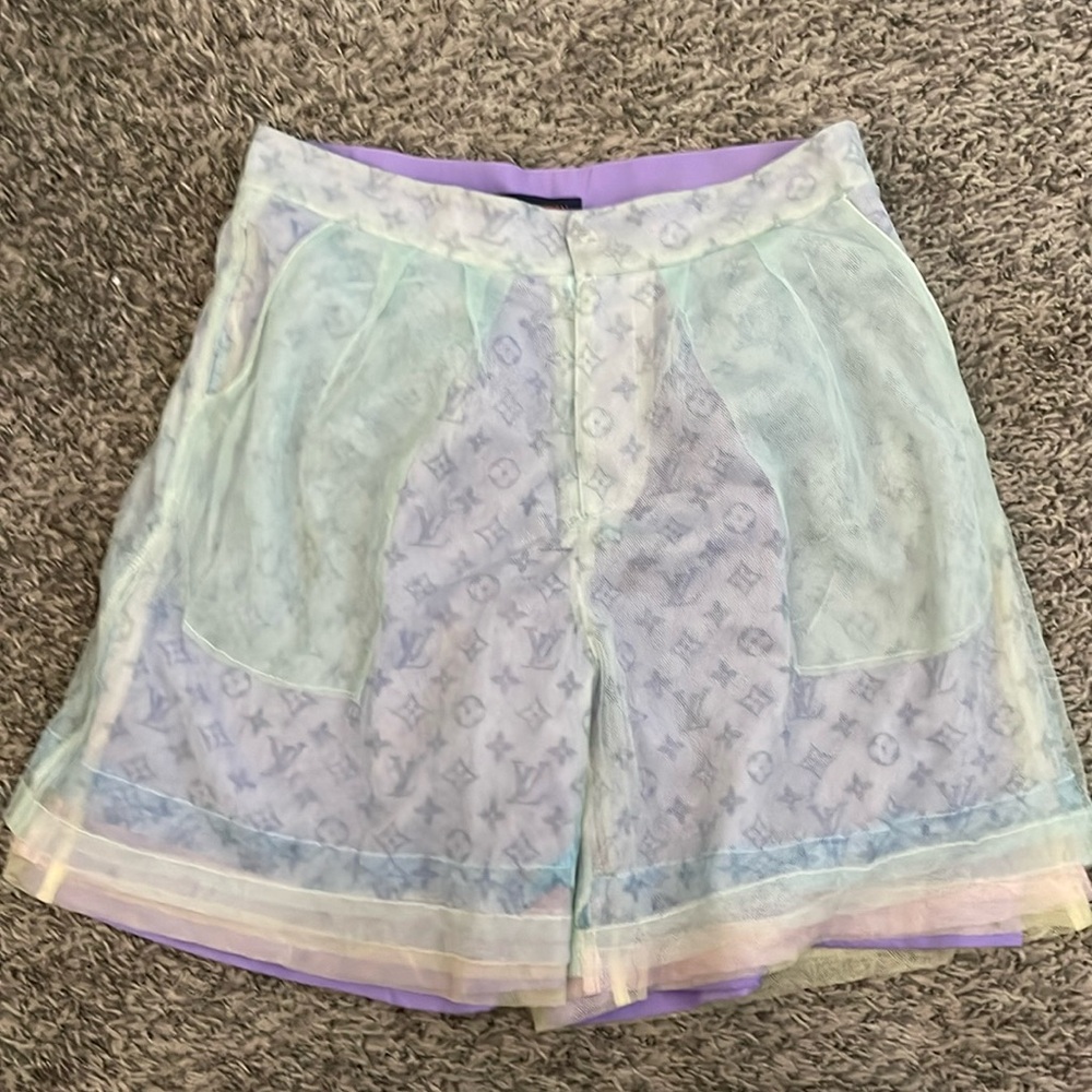 Multi colored Louis Vuitton shorts, back pockets are a lil torn